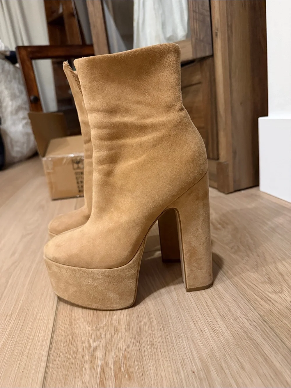 Steve Madden Tan Suede Platform Ankle Boots